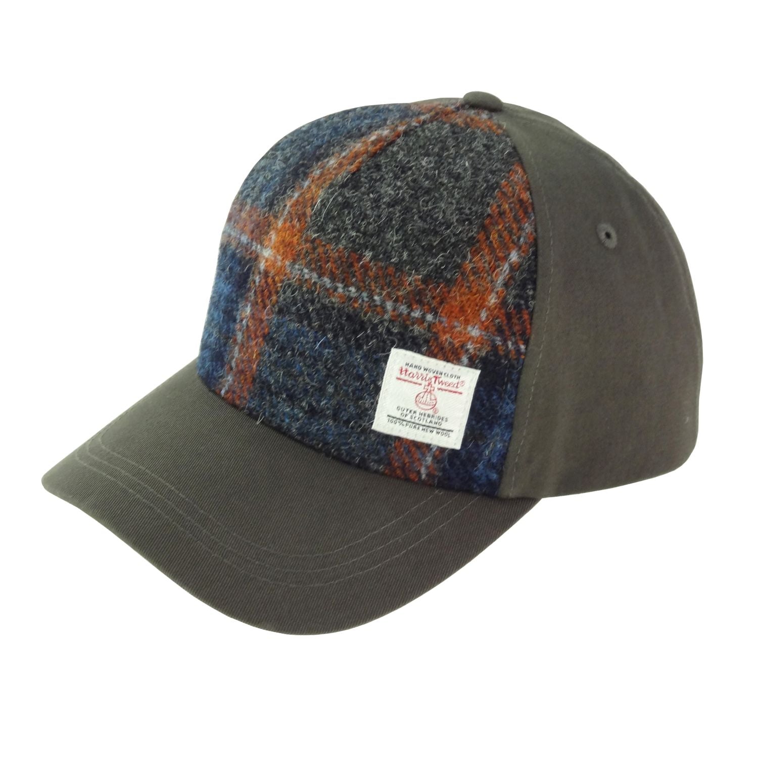 Baseball Cap with Harris Tweed Grey with Rust Overcheck | Harris Tweed Scotland