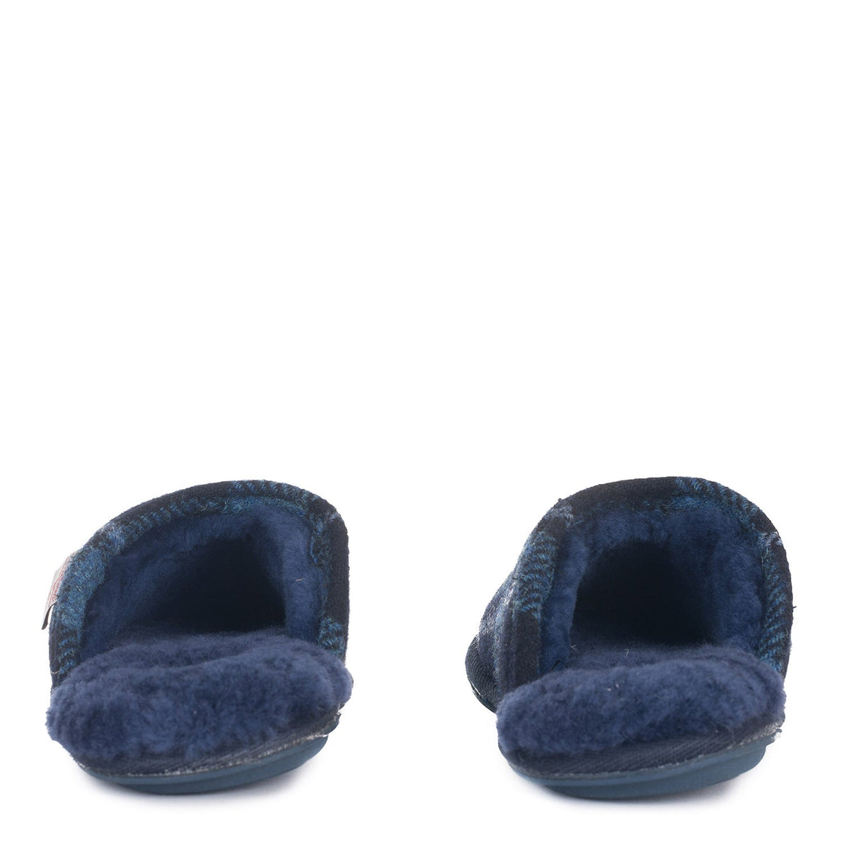 William Men's Harris Tweed Mule (Navy/Blue Tartan Check)