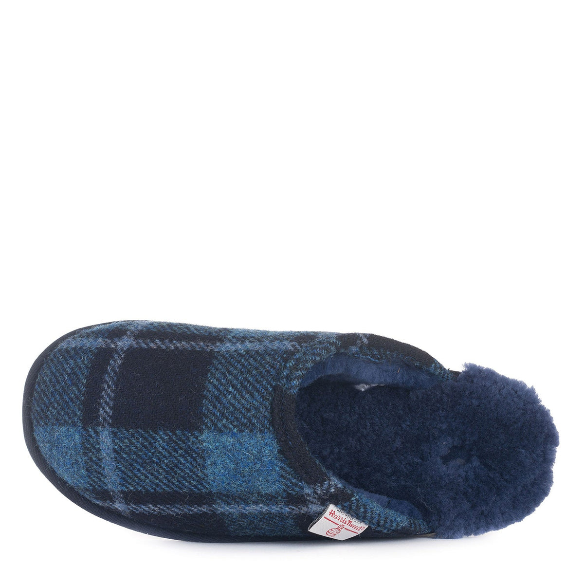 William Men's Harris Tweed Mule (Navy/Blue Tartan Check)