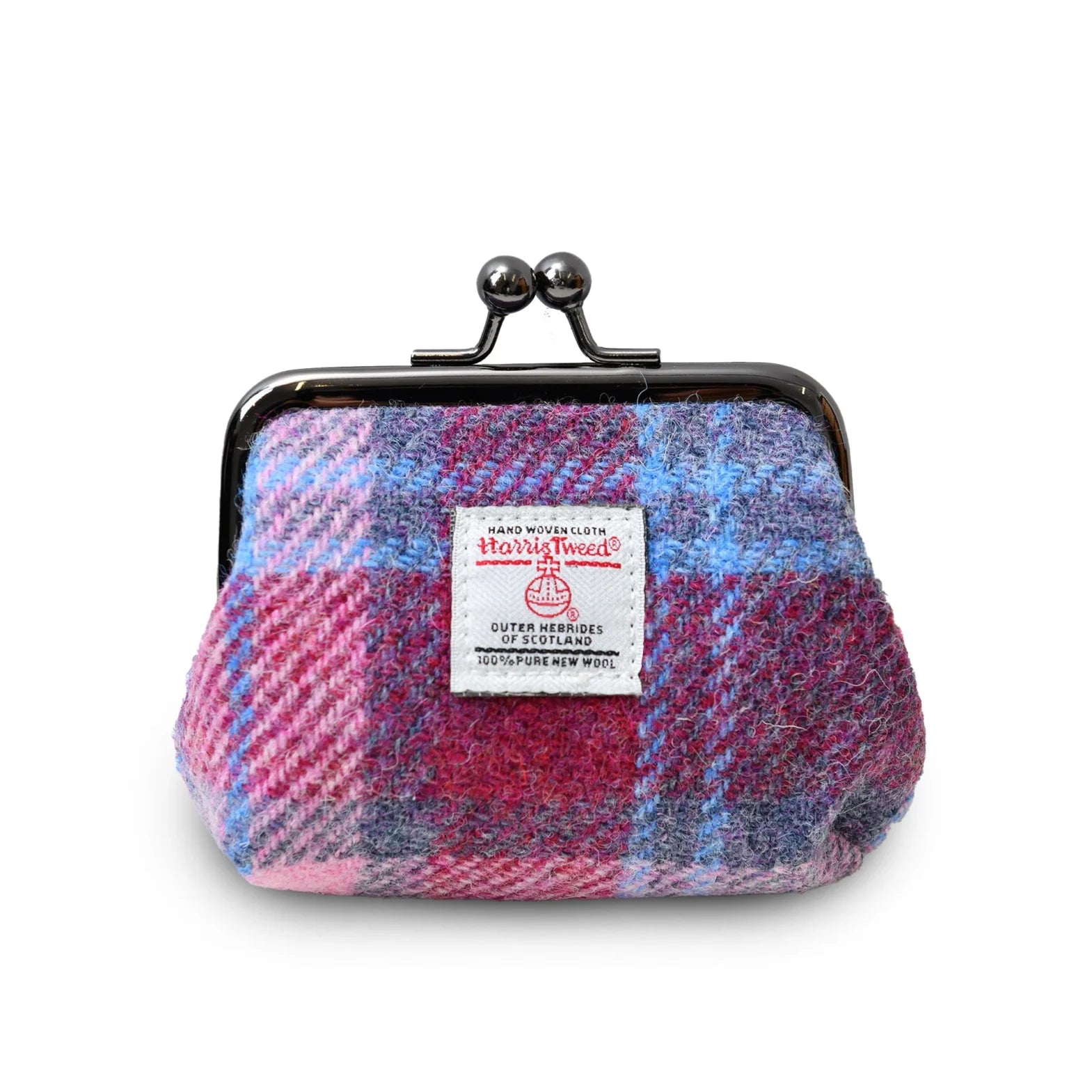 Islander Coin Purse Made With Harris Tweed Pink and Blue Tartan | Harris Tweed Scotland
