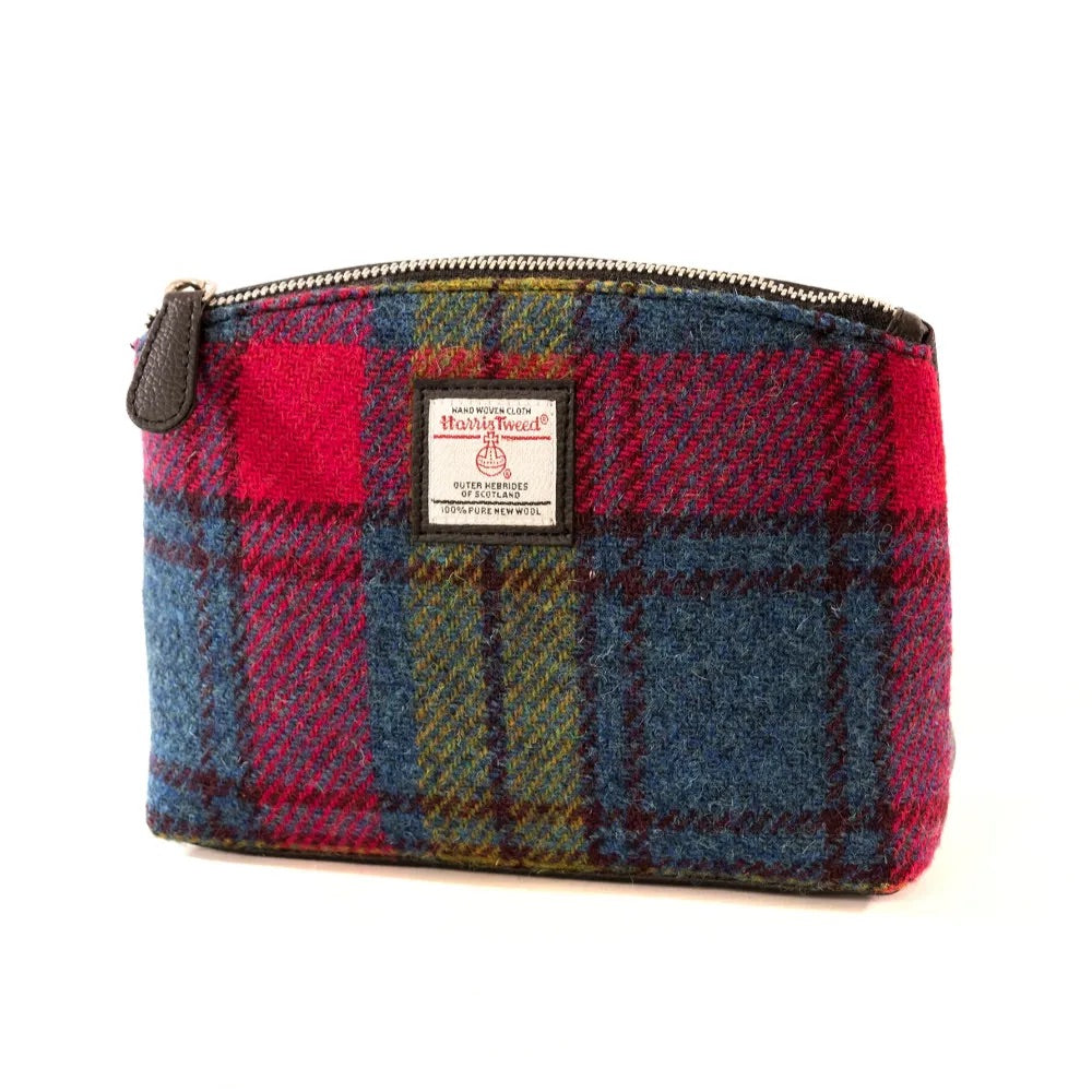 Maccessori Small Harris Tweed Cosmetic Pouch - Blue Pink | Harris Tweed Scotland