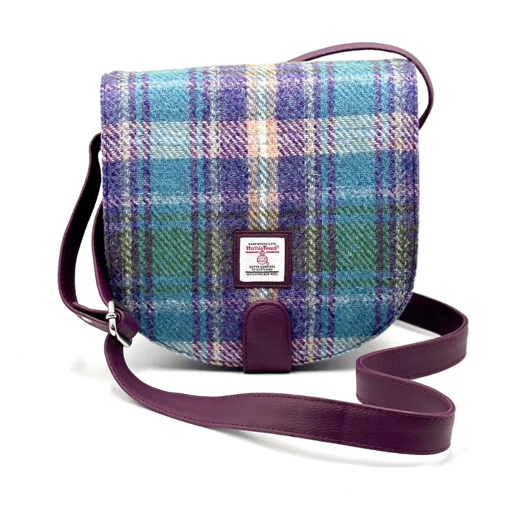 Maccessori Crossbody Bag with Harris Tweed - Green Purple Plaid