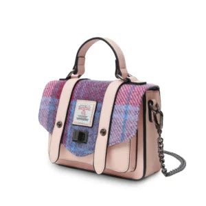 Islander Baby Satchel with Harris Tweed - Pink and Blue Tartan