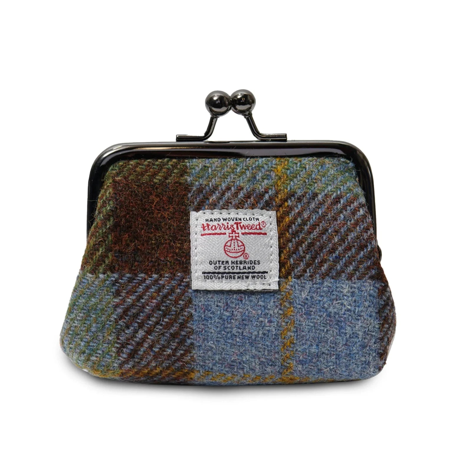 Islander Coin Purse Made With Harris Tweed - Chestnut-Blue Tartan | Harris Tweed Scotland