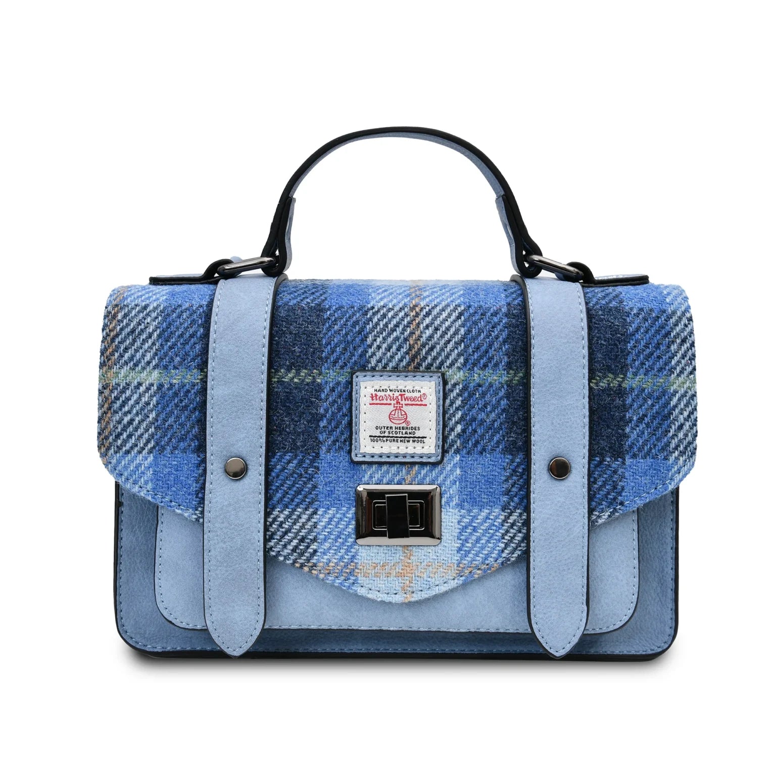 Islander Large Satchel Bag with Harris Tweed Blue Tartan Fabric | Harris Tweed Scotland