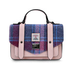 Islander Large Satchel Bag with Harris Tweed Purple, Pink & Blue Tartan Fabric | Harris Tweed Scotland