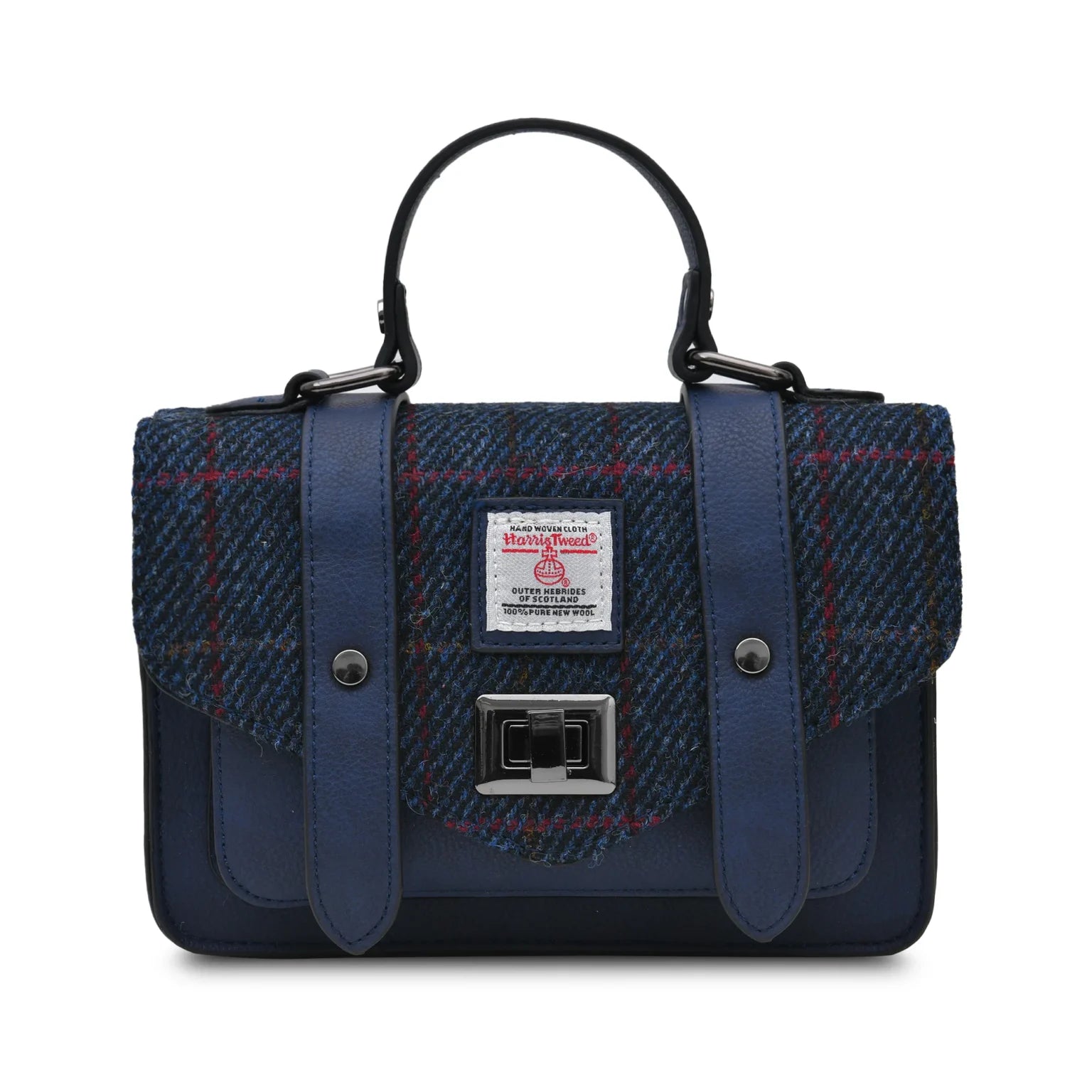 Islander Mini Satchel Bag with Harris Tweed Blue Navy Over Check | Harris Tweed Scotland