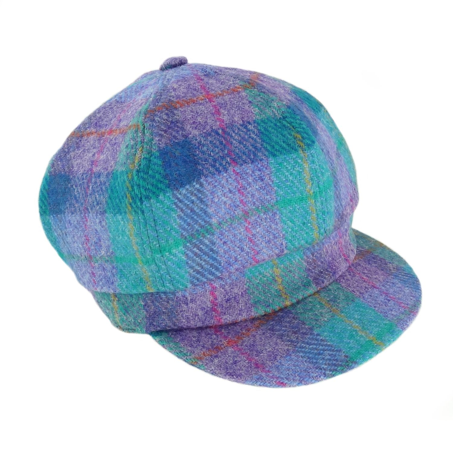 Ladies Harris Tweed Bakerboy Cap Purple & Blue Check Fabric - COL79 | Harris Tweed Scotland