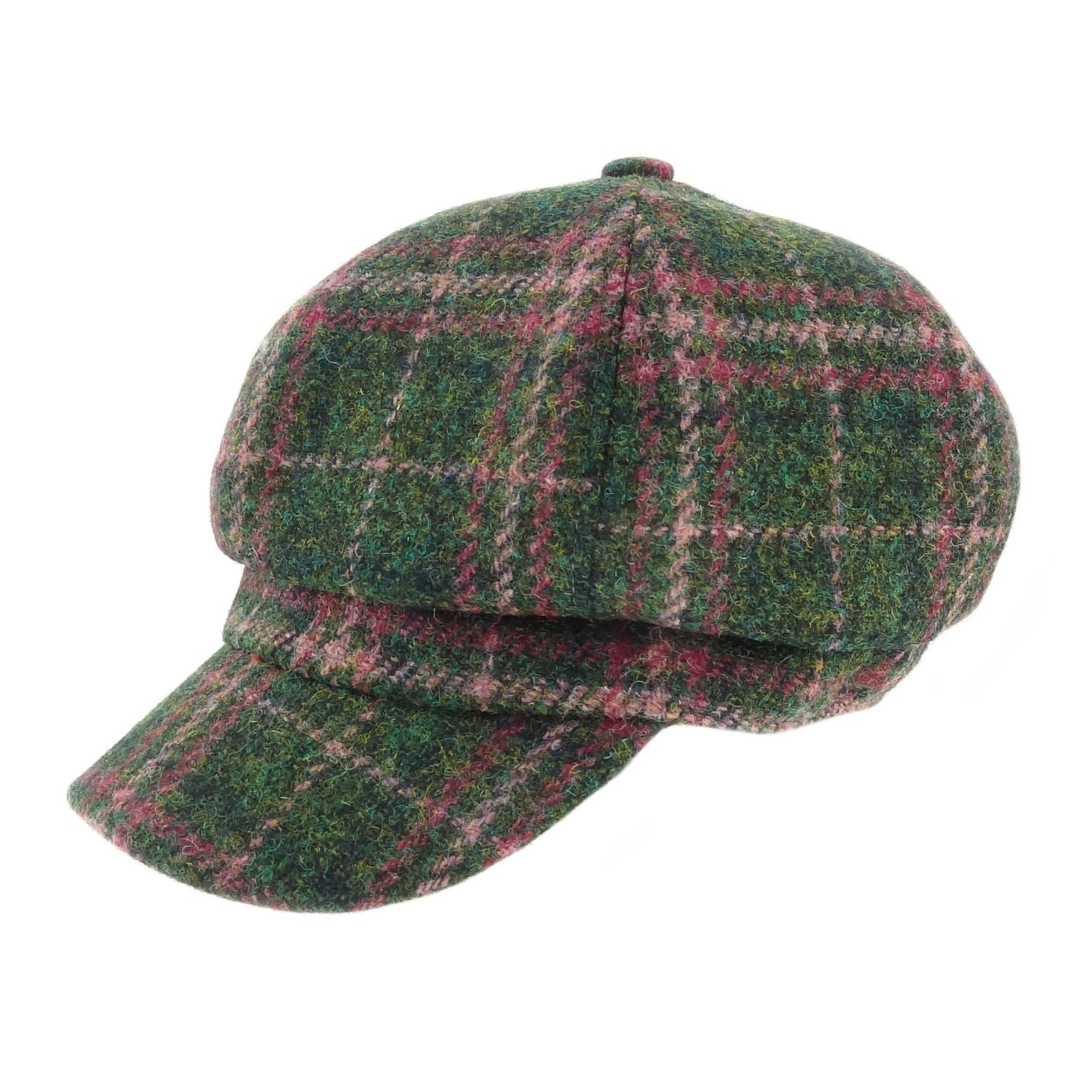 Ladies Harris Tweed Bakerboy Cap Green & Purple - COL107 | Harris Tweed Scotland