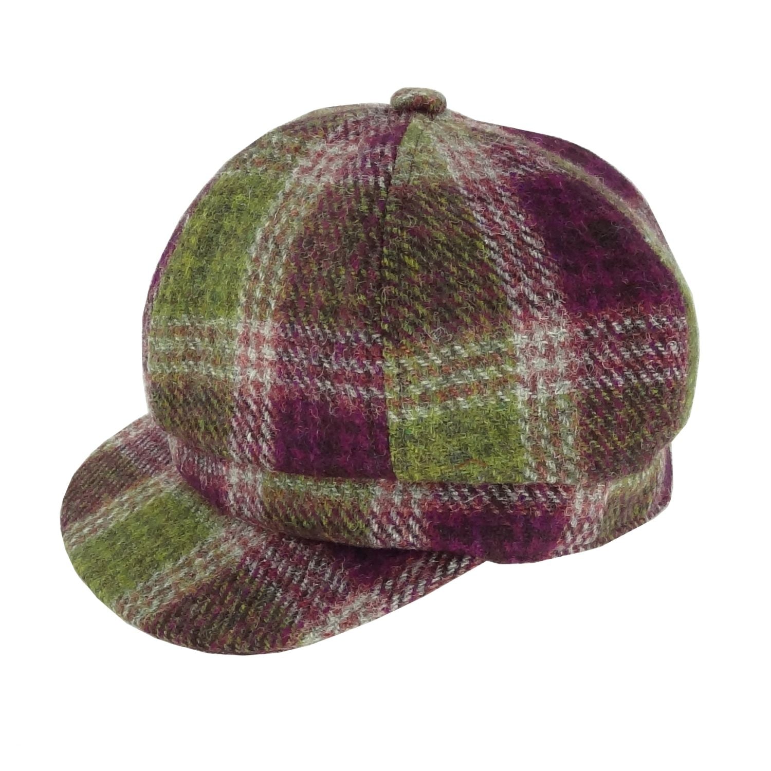 Ladies Harris Tweed Bakerboy Cap Purple & Green Check Fabric - COL125 | Harris Tweed Scotland