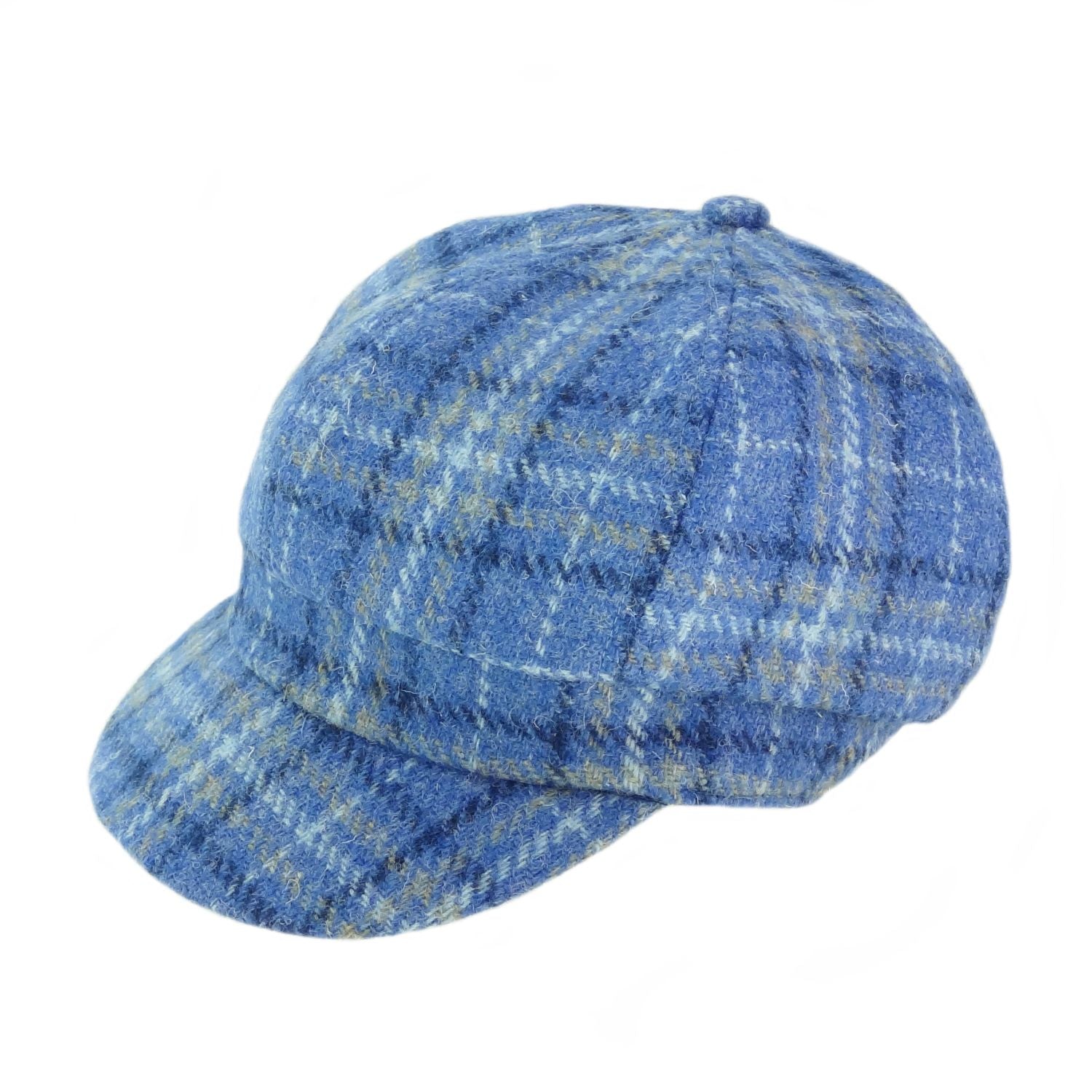 Ladies Harris Tweed Baker Boy Cap Navy Blue Check Fabric - COL129 | Harris Tweed Scotland