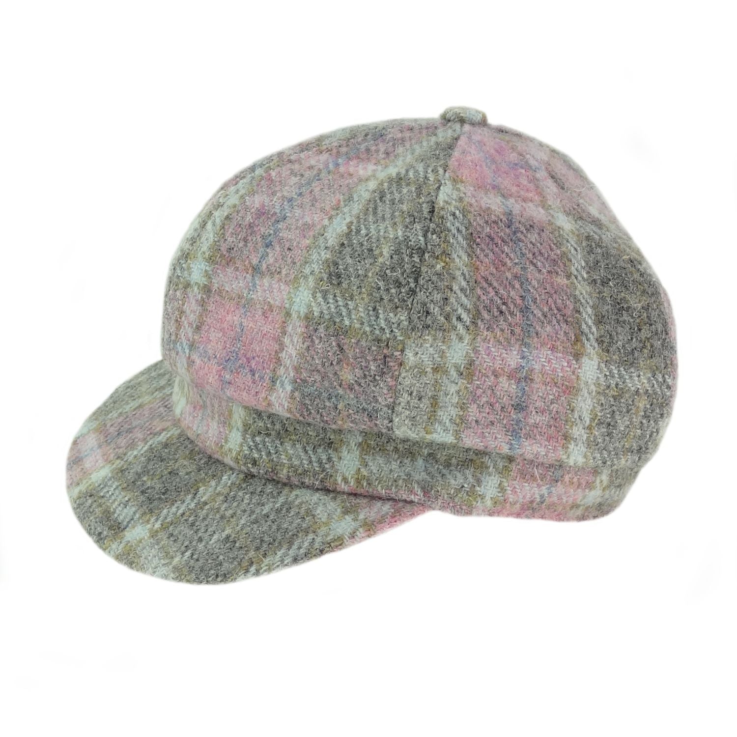 Ladies Harris Tweed Baker Boy Cap Purple & Grey Check Fabric - COL134 | Harris Tweed Scotland