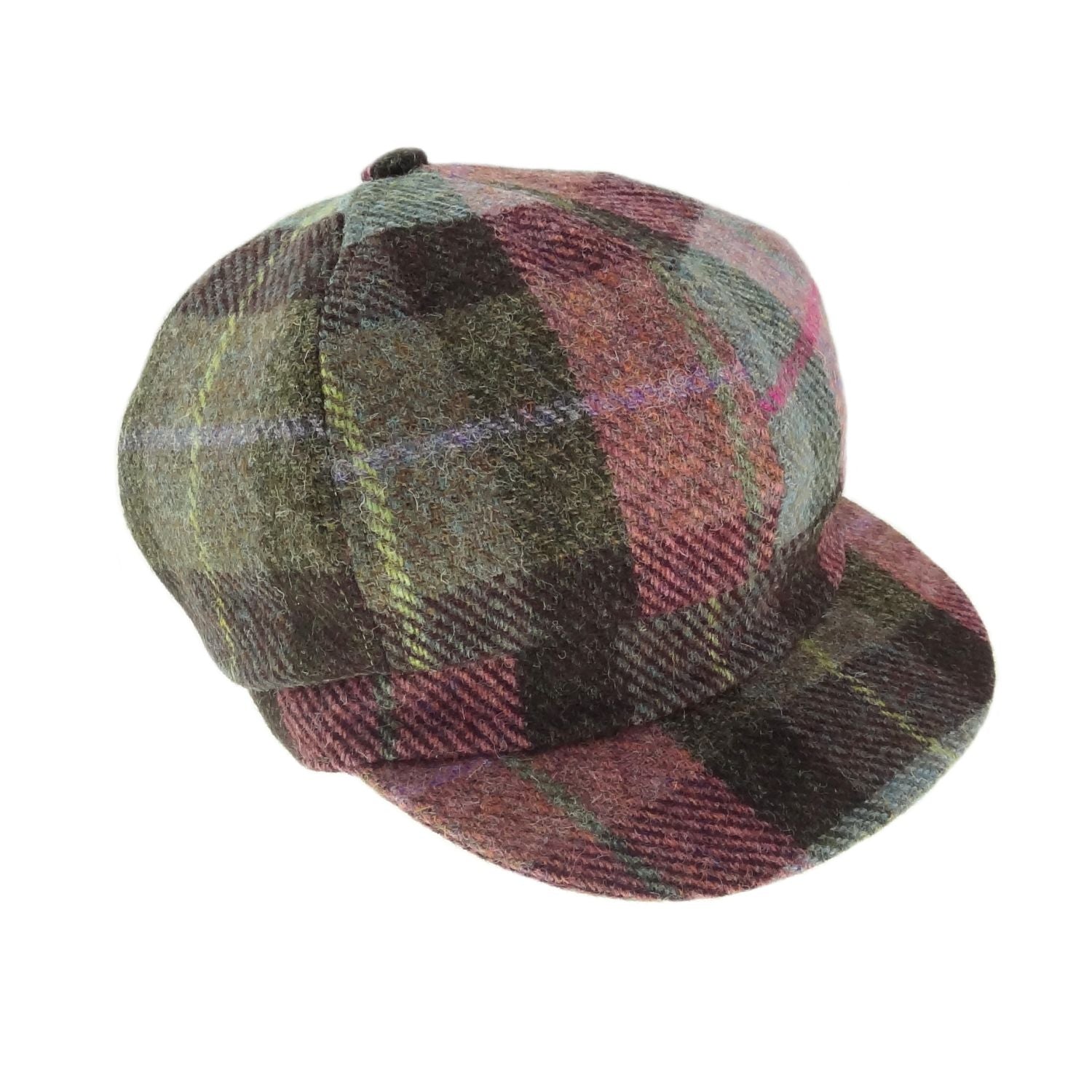Ladies Harris Tweed Baker Boy Cap Purple & Green Check Fabric - COL137 | Harris Tweed Scotland