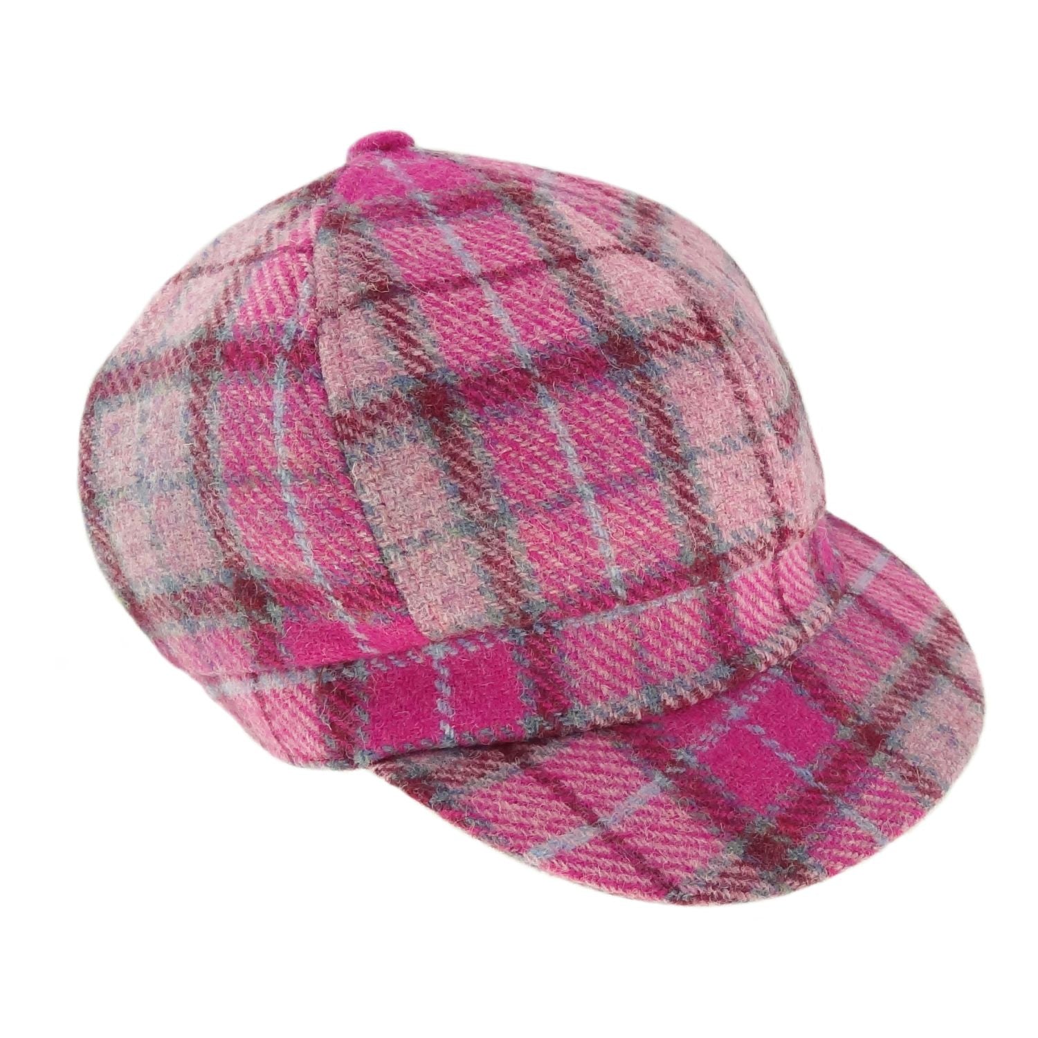 Ladies Harris Tweed Baker Boy Cap Purple & Pink Check Fabric - COL138 | Harris Tweed Scotland