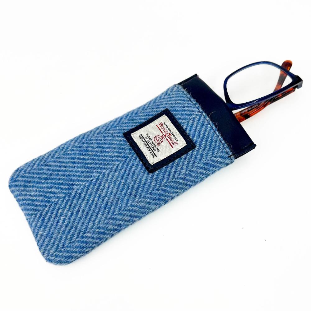 Maccessori Single Glasses Case with Harris Tweed - Sky Blue