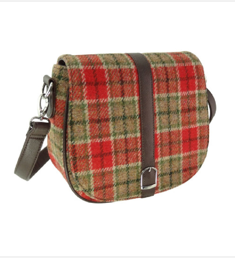 Beauly Classic Shoulder Handbag with Harris Tweed Orange, Brown & Beige Check Fabric - COL141 | Harris Tweed Scotland