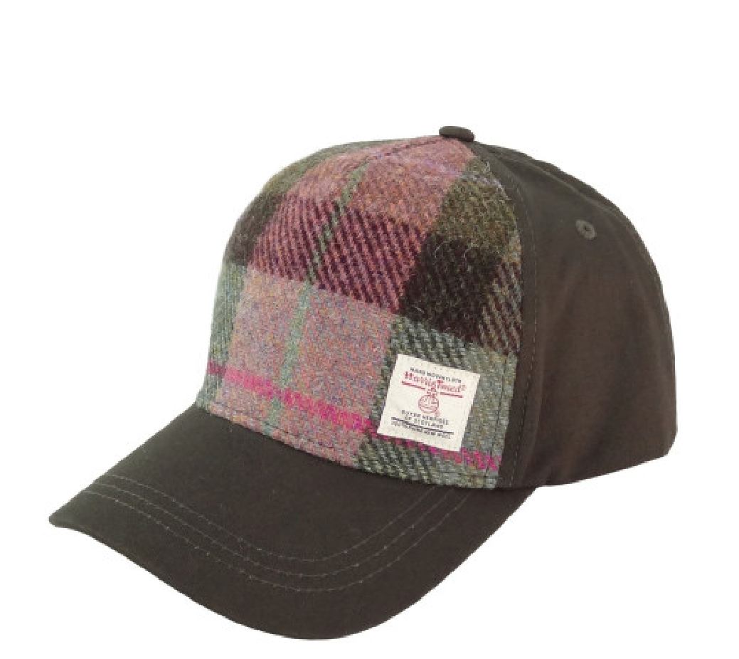Baseball Cap with Harris Tweed (Muted Green & Rose Pink Tartan)
