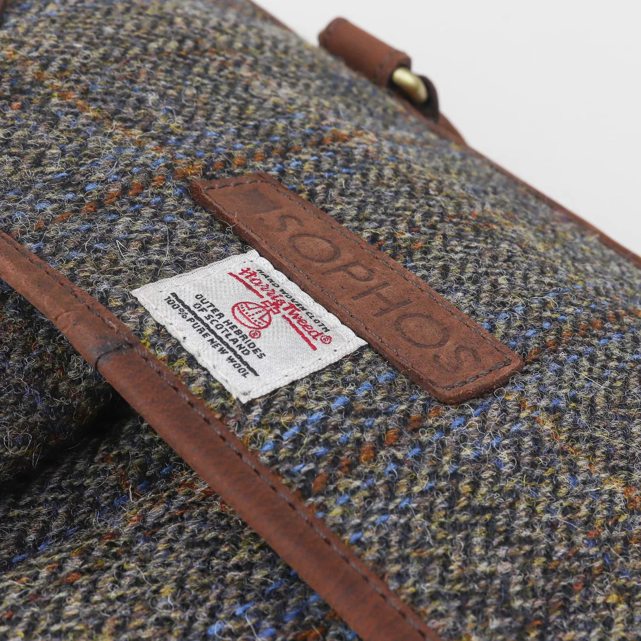 Sophos Brown Leather Briefcase With Harris Tweed