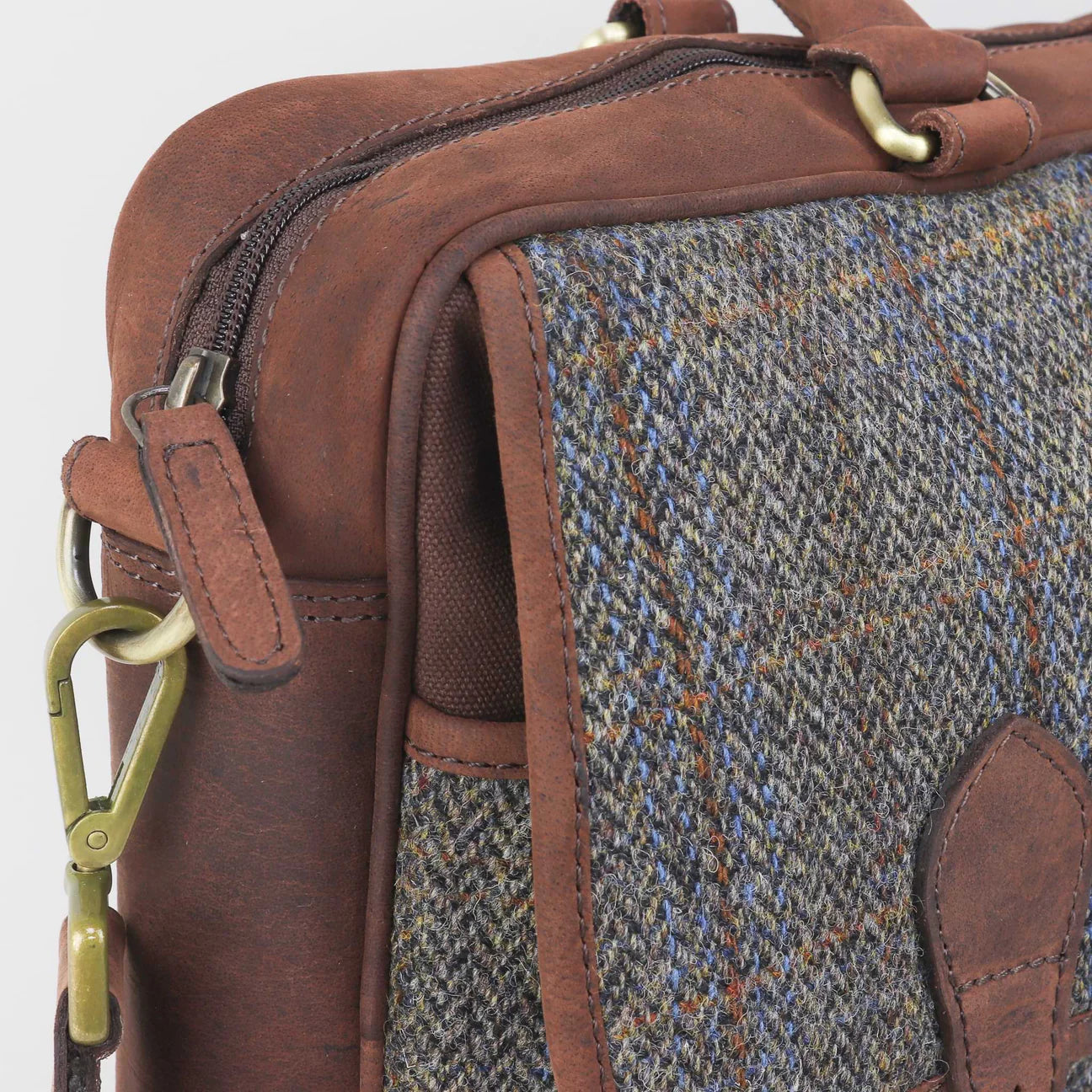 Sophos Brown Leather Briefcase With Harris Tweed