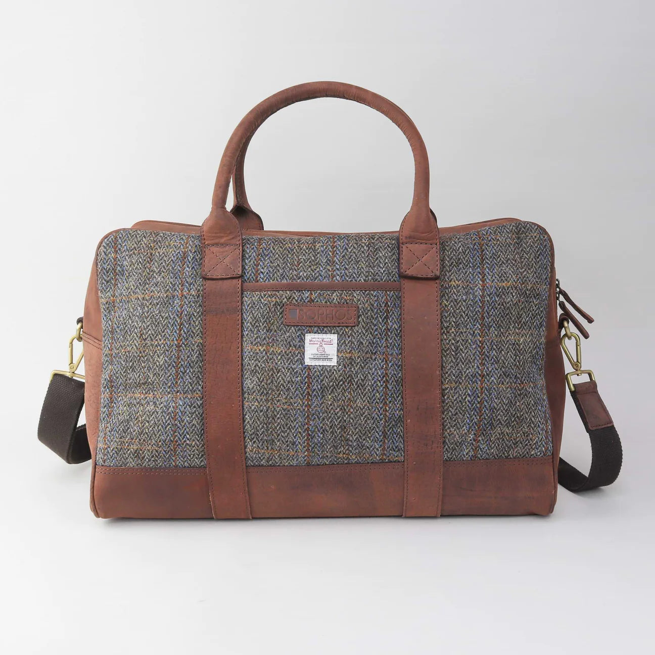 Sophos Leather and Brown Harris Tweed Travel / Weekend Holdall