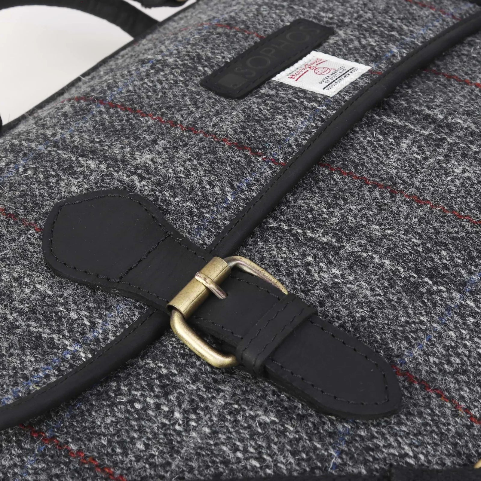 Sophos Grey Leather Harris Tweed Briefcase Laptop Bag