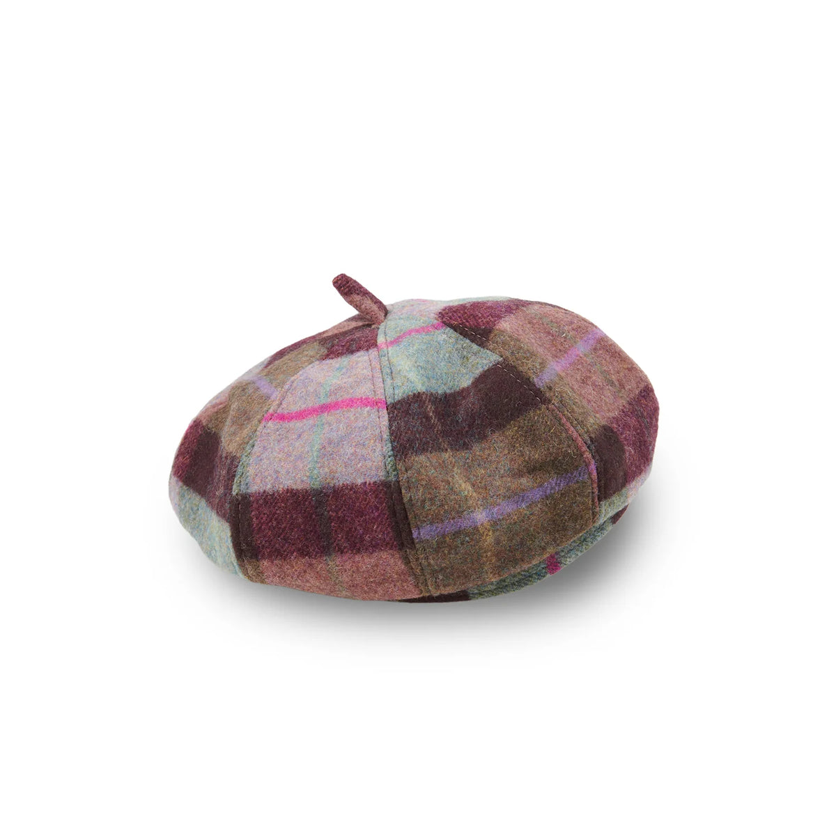 Islander Lambswool Ladies Bunnet (Flat Cap) (Pink & Green Tartan)