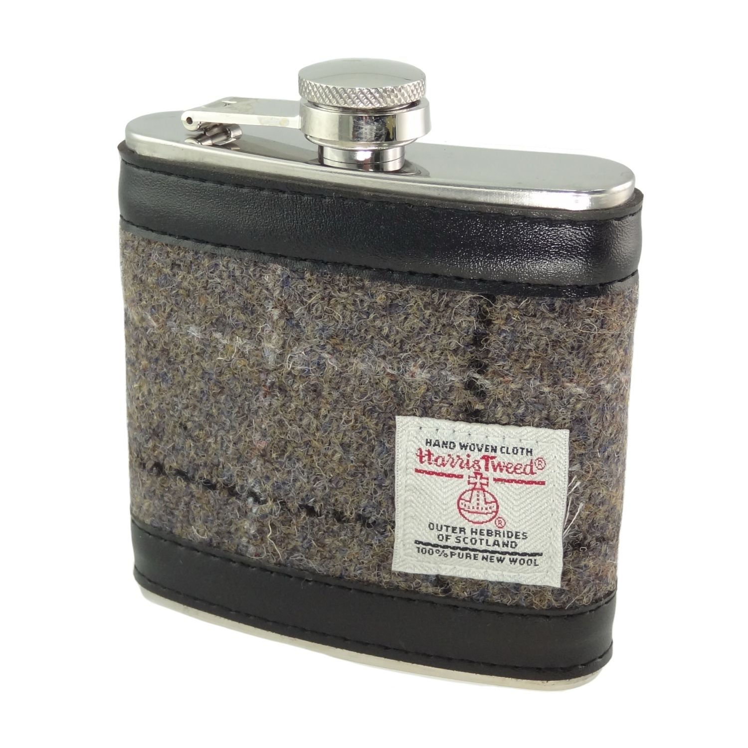 Harris Tweed Hip Flask 6oz (Mink with Black Overcheck)