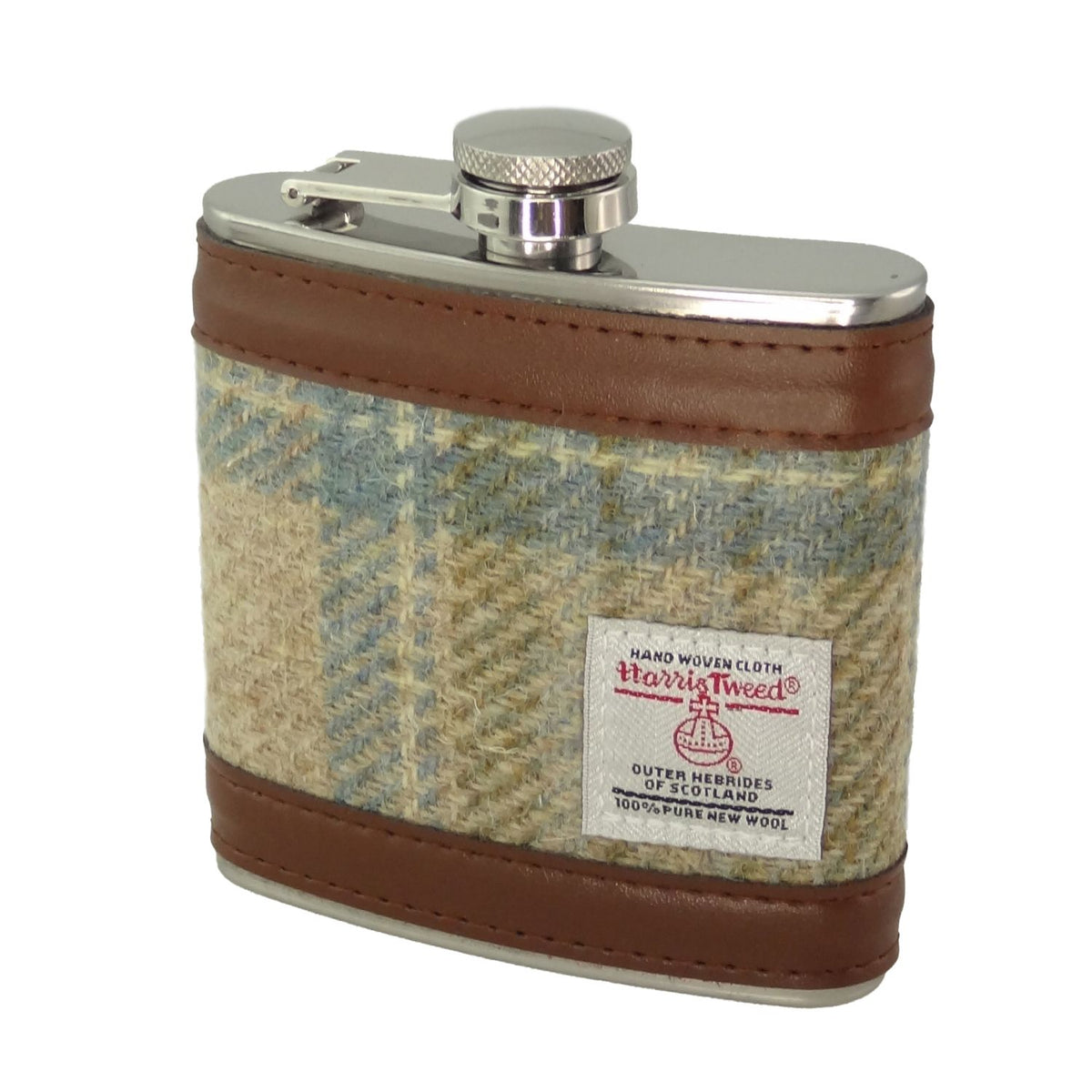 Glen Appin Harris Tweed Hip Flask 6oz (Beige Stewart)