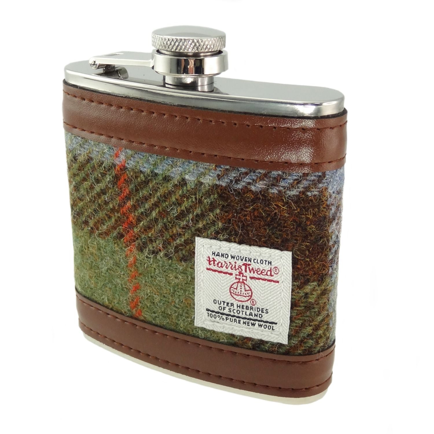 Harris Tweed Hip Flask 6oz Green, blue & Brown - COL15 | Harris Tweed Scotland