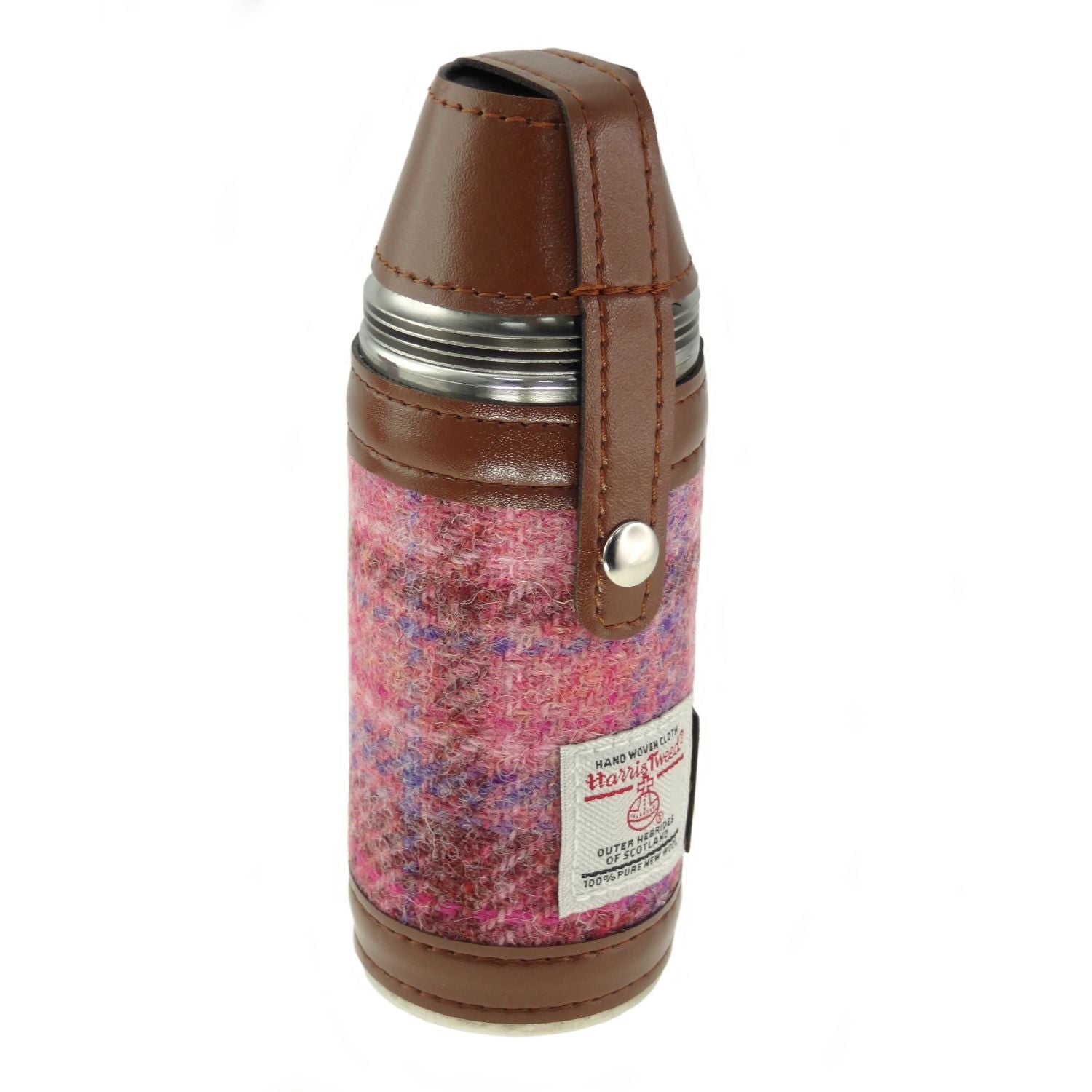 8oz Hunting Flask with 4 Cups & Harris Tweed Pink - COL103