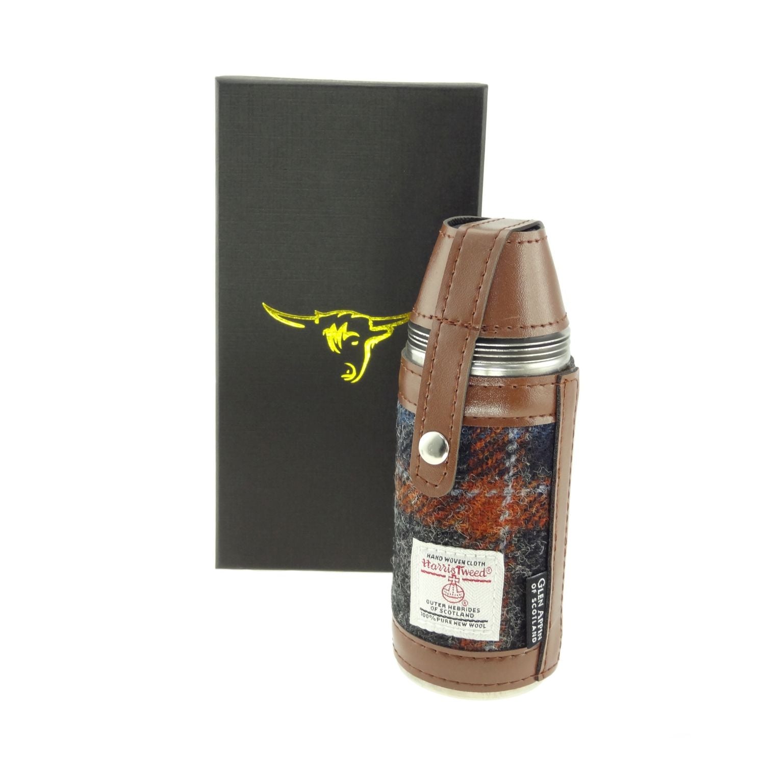 Harris Tweed 8oz Hunting Flask with 4 Cups - COL127 | Harris Tweed Scotland