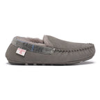 Hanks Men's Navy Suede Moccasin Slippers with Harris Tweed (Grey)