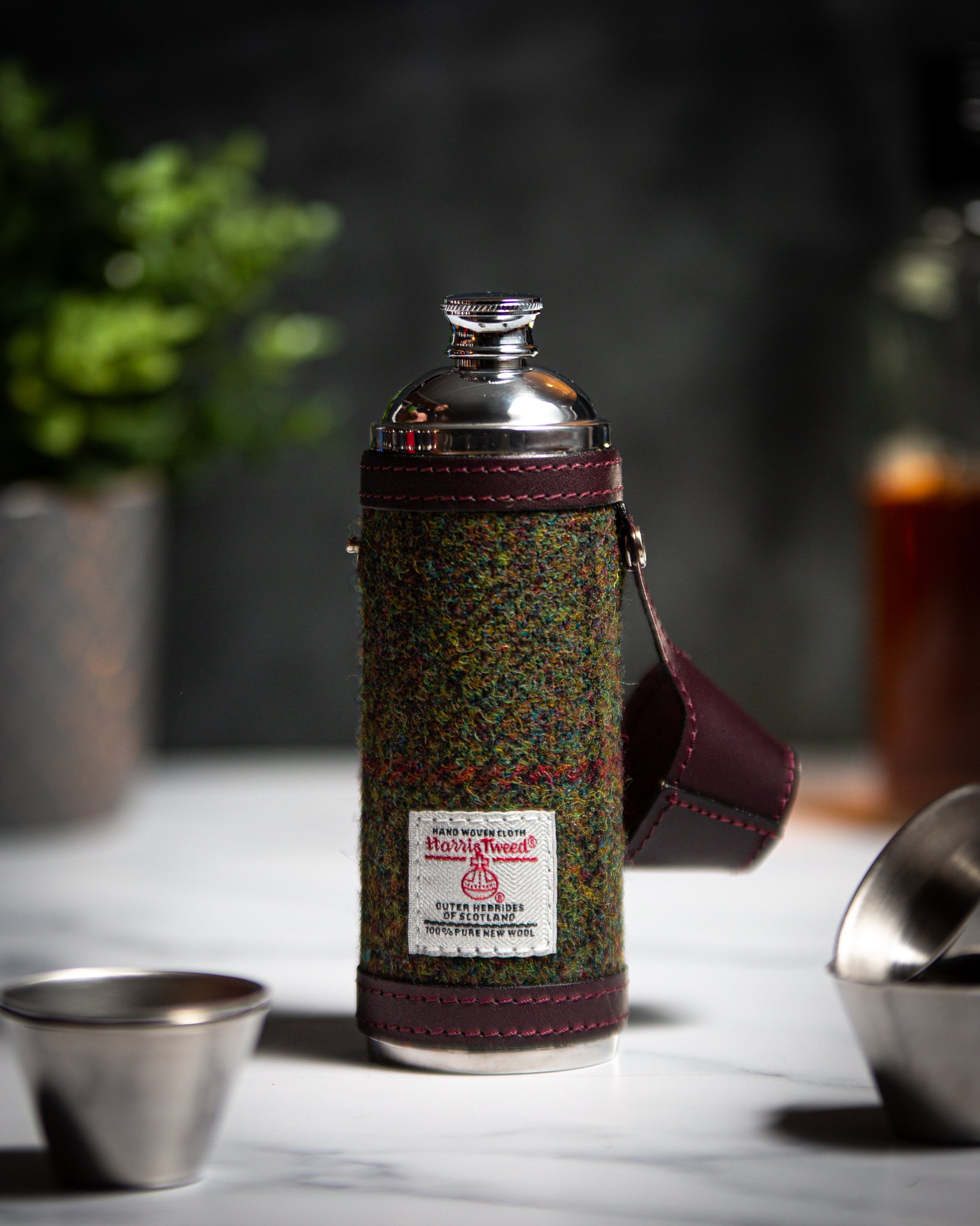 Marlborough of England Harris Tweed Hunter Flask - Burgundy