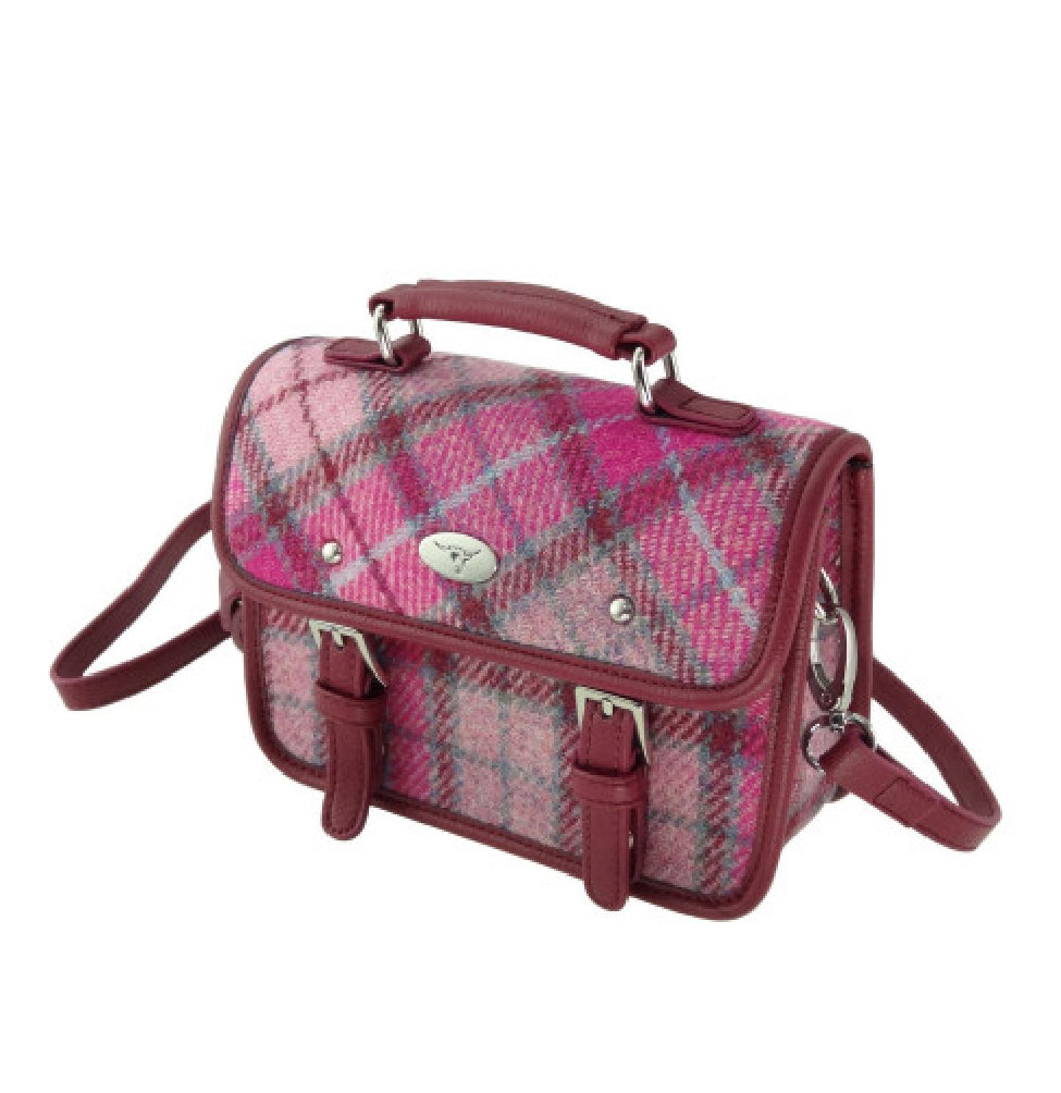 Harris Tweed Bervie Mini Satchel Bag Purple & Pink Check - COL138 | Harris Tweed Scotland