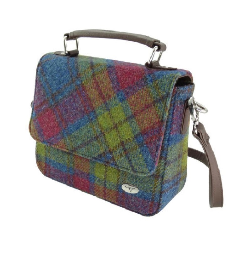 Harris Tweed Thurso Square Mini Satchel Bag Blue Purple Green | Harris Tweed Scotland