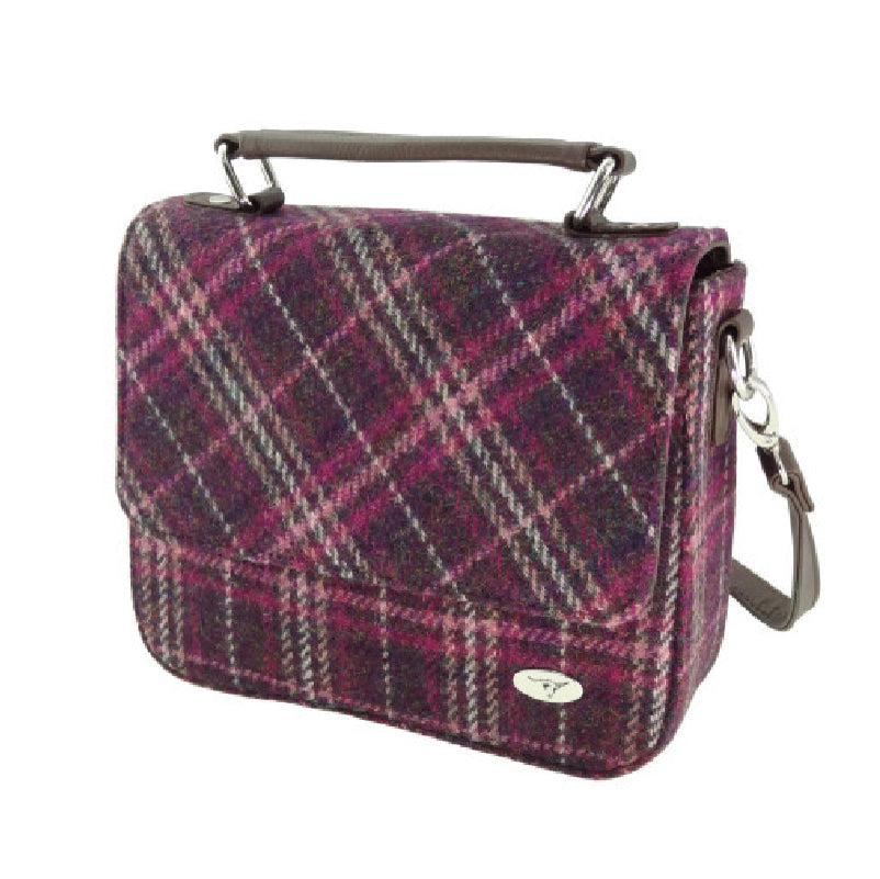 Harris Tweed Thurso Square Mini Satchel Bag Purple & Pink | Harris Tweed Scotland