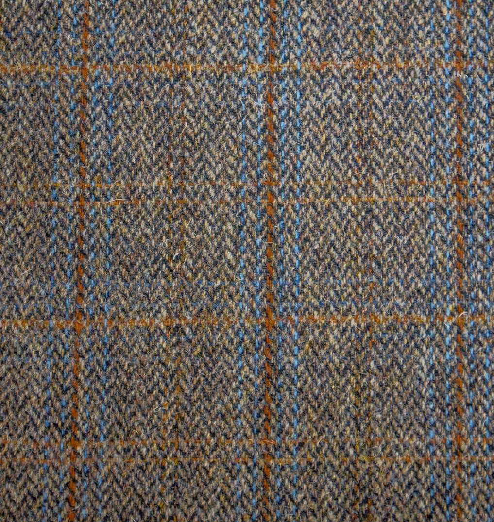 Harris Tweed Brown & Blue Herringbone Overcheck Cloth Fabric – Image 2 | Harris Tweed Scotland