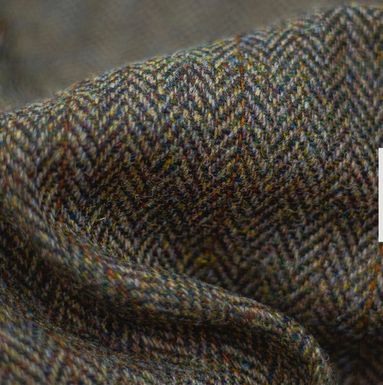Harris Tweed Green Brown Herringbone Overcheck Cloth Fabric | Harris Tweed Scotland