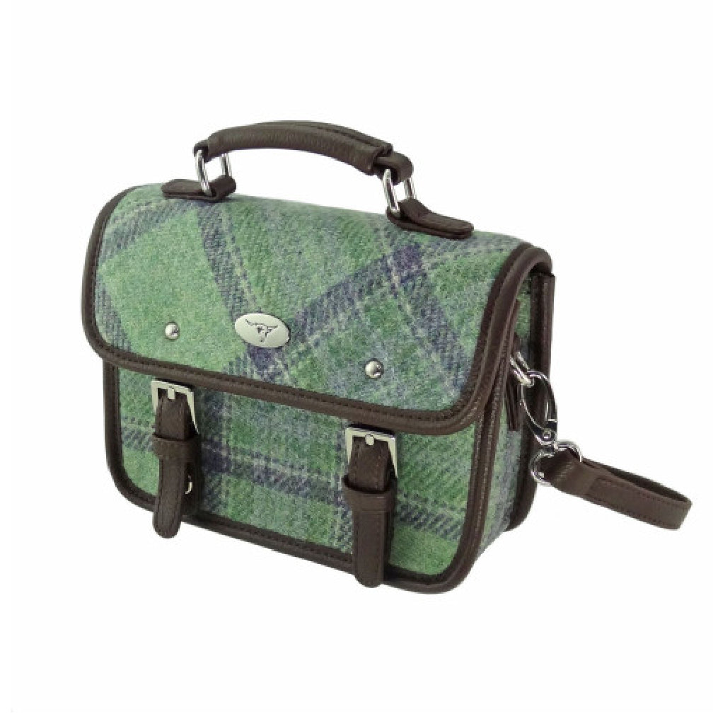 Harris Tweed Bervie Mini Satchel Bag Mint Green & Blue Check | Harris Tweed Scotland
