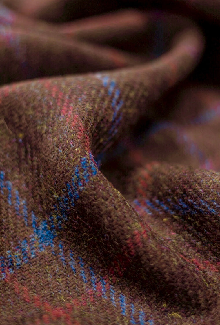 Harris Tweed Brown with Red Blue Overcheck Cloth Fabric | Harris Tweed Scotland