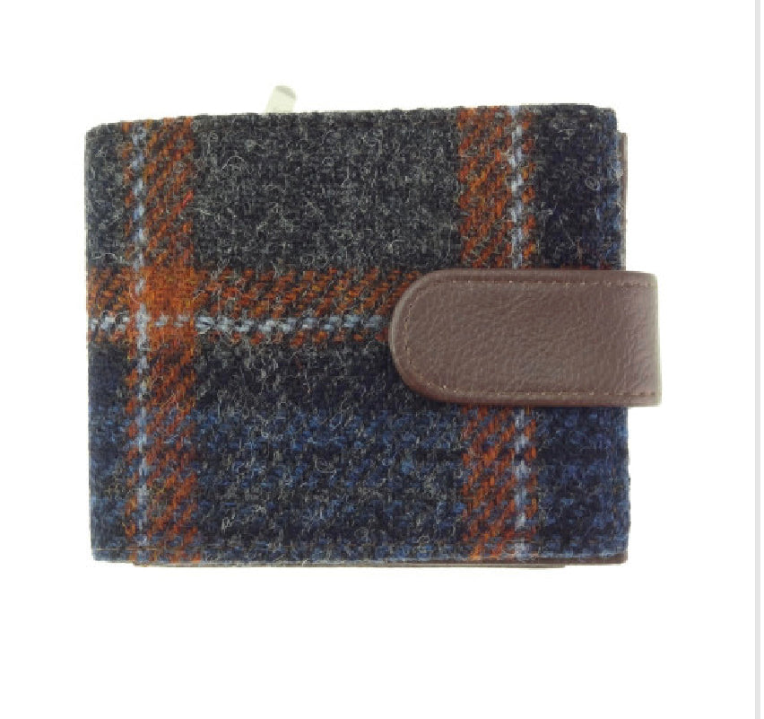 Harris Tweed Barra Wallet with Coin Section Blue & Orange Check - COL127 | Harris Tweed Scotland