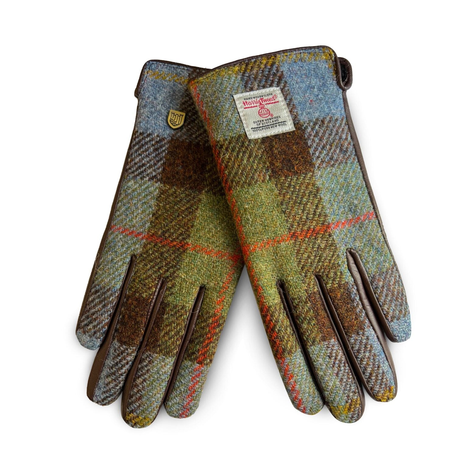 Islander Ladies Gloves with Harris Tweed - Chestnut Blue Tartan