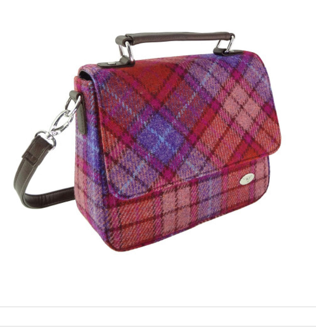 Harris Tweed Thurso Square Mini Satchel Bag Purple & Burgundy | Harris Tweed Scotland