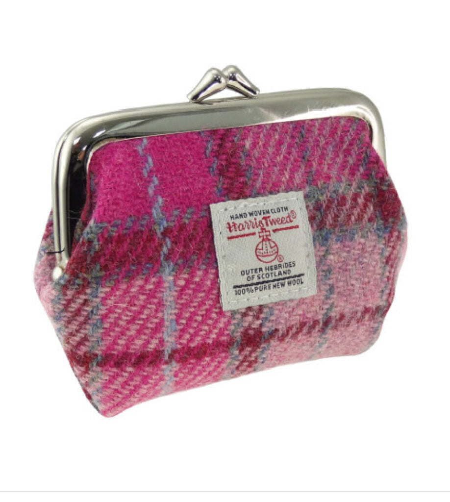Eigg Small Scotland Clasp Purse with Harris Tweed Pink & Red Check Fabric - COL138 | Harris Tweed Scotland