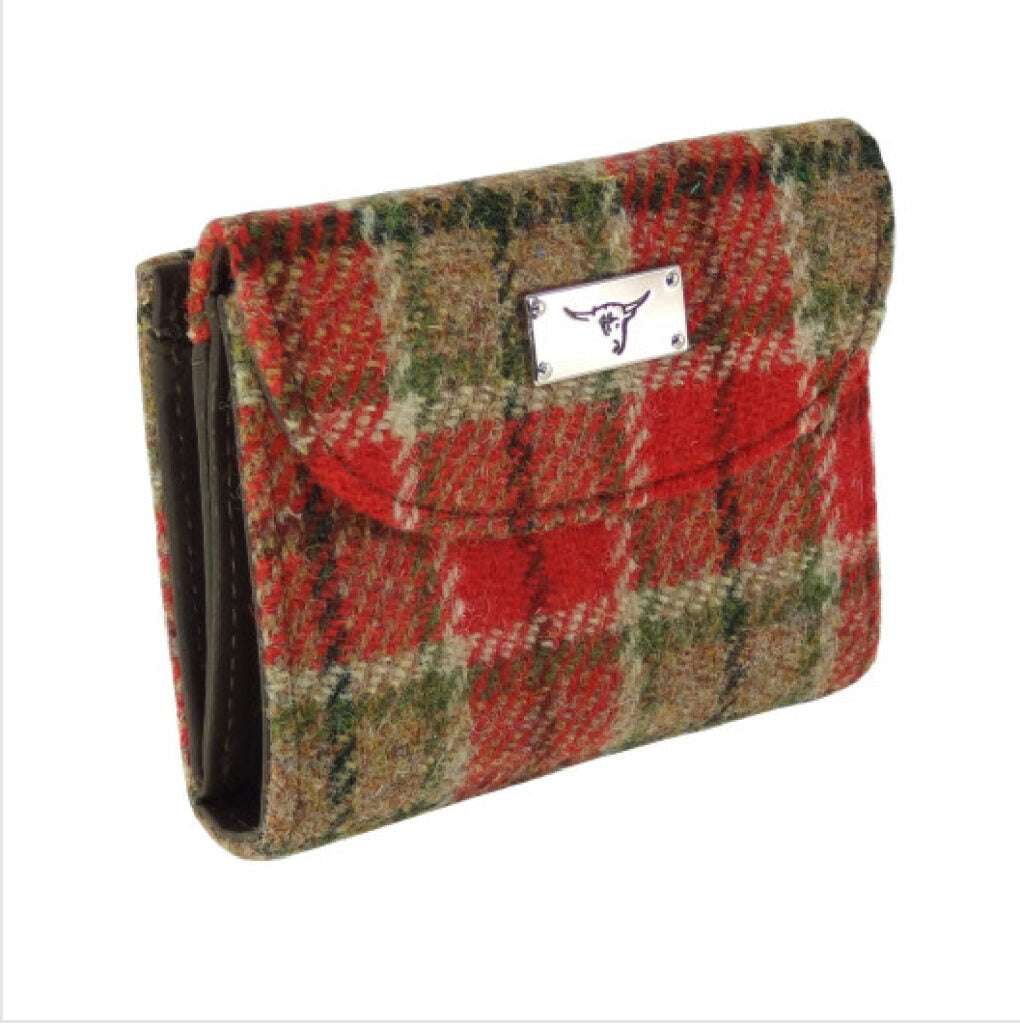 Jura Short Purse with Harris Tweed Burnt Orange & Brown Check Fabric - COL141 | Harris Tweed Scotland