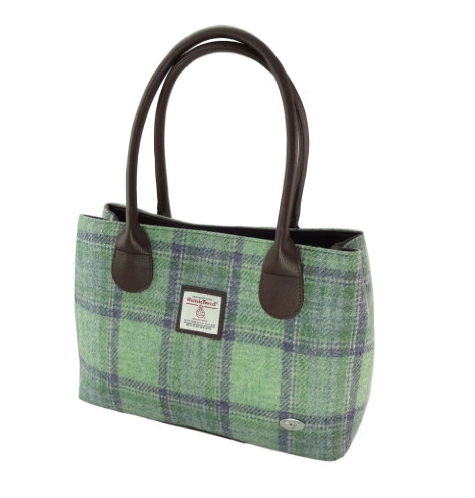 Cassley Classic Handbag with Harris Tweed Mint Green Check Fabric - COL139 | Harris Tweed Scotland
