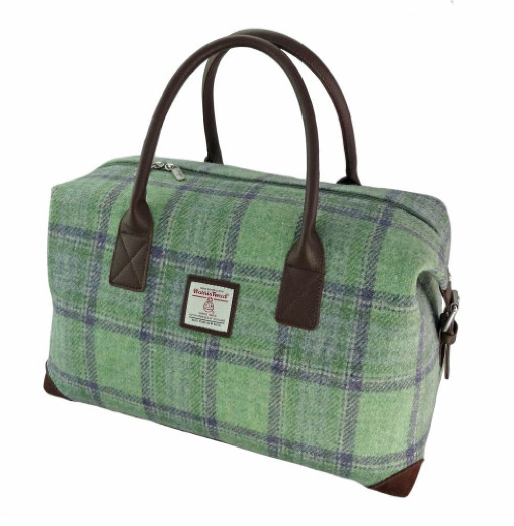 Esk Overnight Bag with Harris Tweed Mint Green & Blue Check Fabric | Harris Tweed Scotland