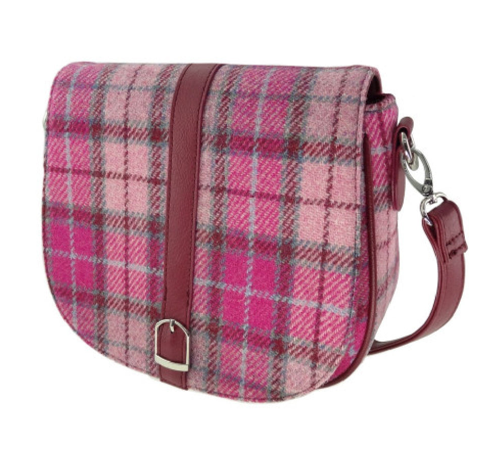 Beauly Classic Shoulder Handbag with Harris Tweed Purple & Pink Check Fabric - COL138 | Harris Tweed Scotland