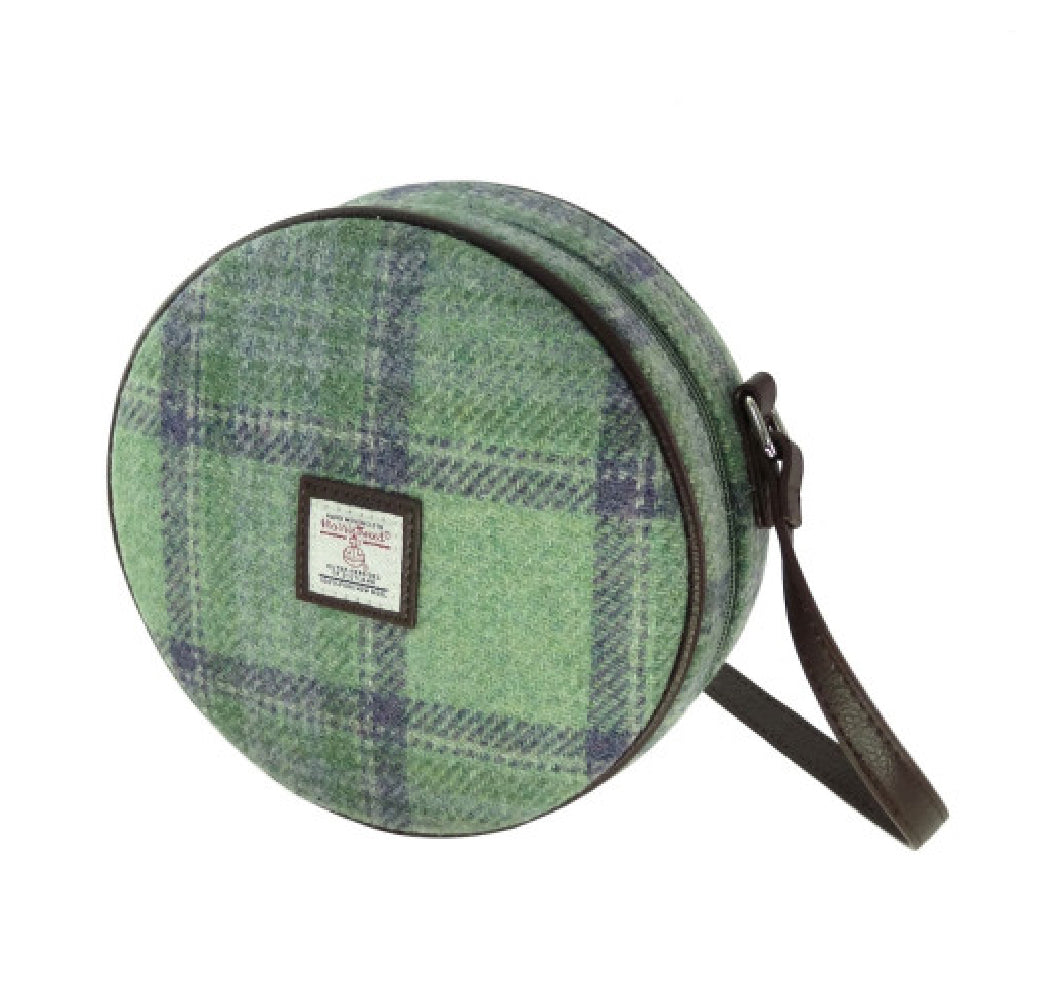 Harris Tweed Bannock Round Handbag with Shoulder Strap Mint Green & Blue - COL139 | Harris Tweed Scotland