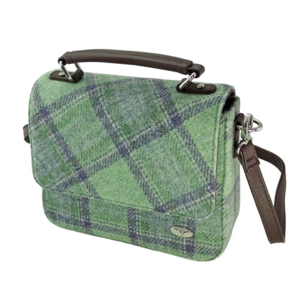 Harris Tweed Thurso Square Mini Satchel Bag Mint Green & Blue | Harris Tweed Scotland